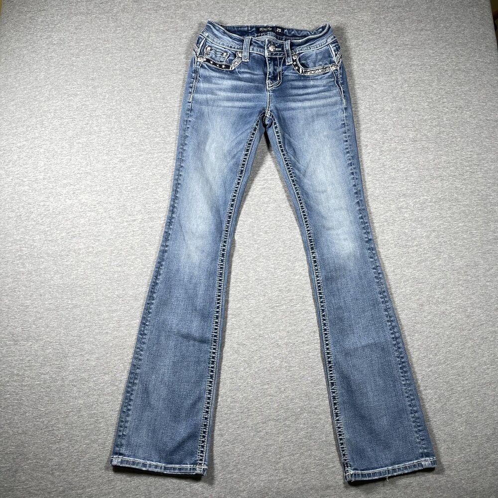 Miss Me Bootcut Jeans Womens 25 Blue Medium Wash Rhinestone Studded